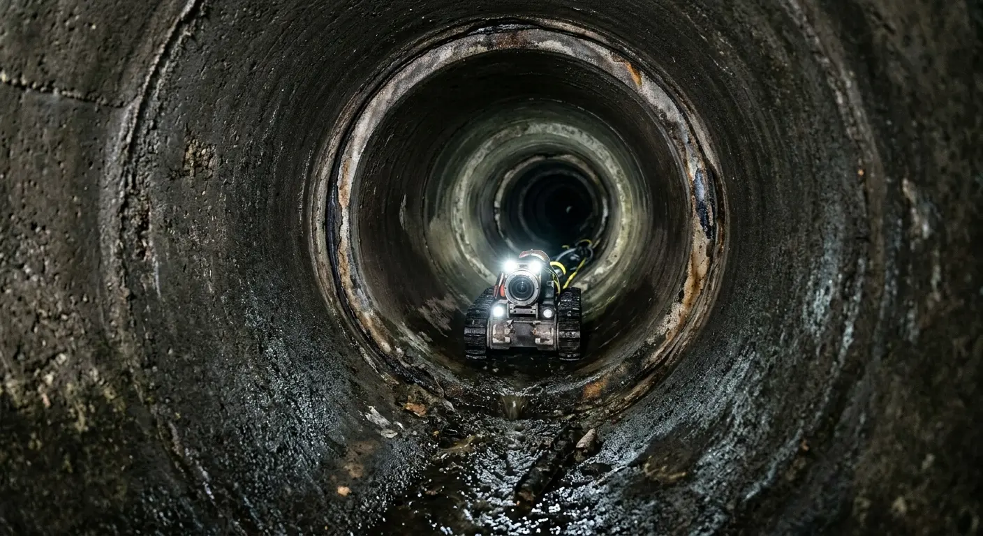 Robotic sewer camera inspecting pipe interior for Sewer Line Cleaning in Hastings